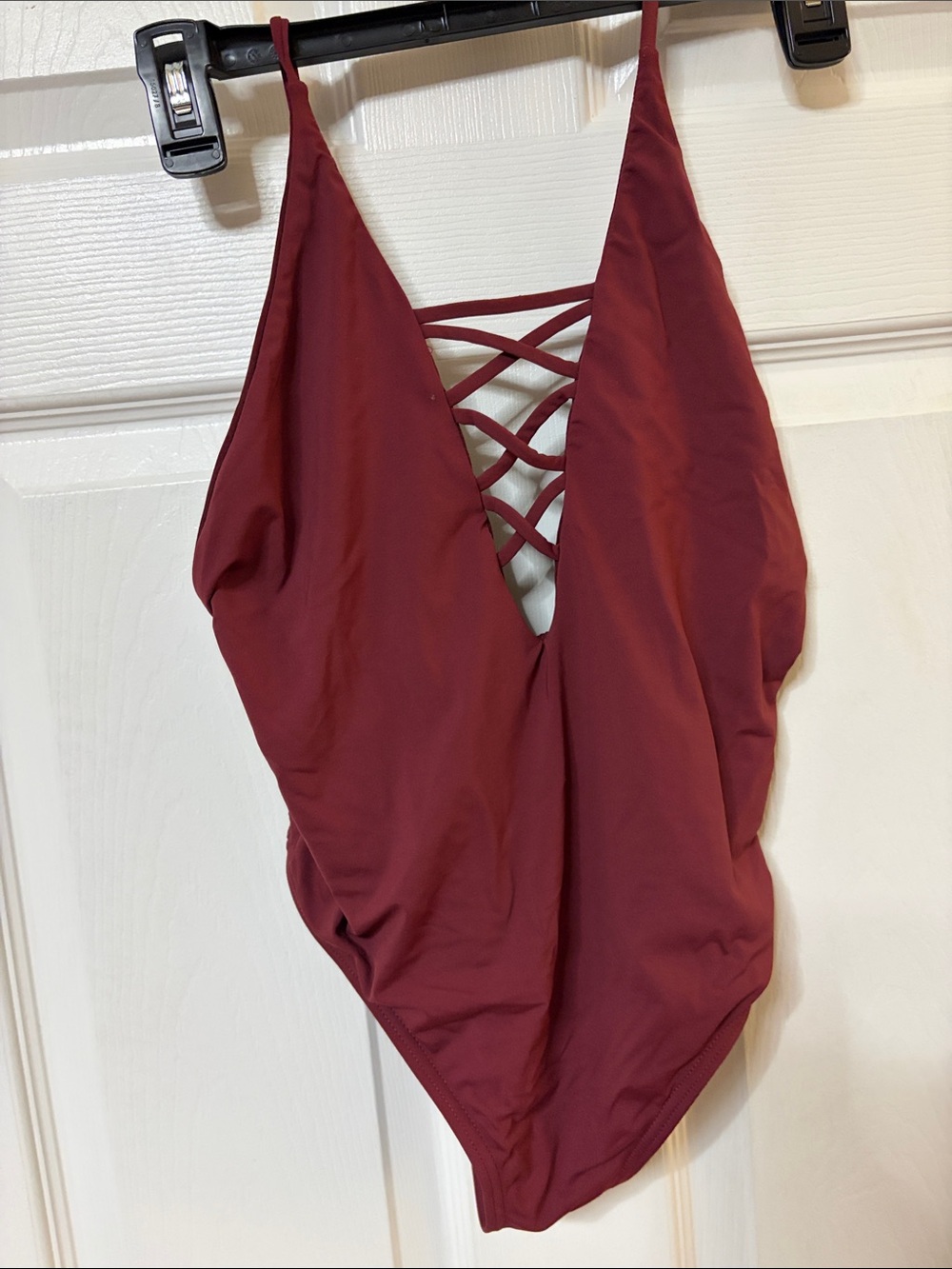 Billabong Burgundy Crisscross Plunge One-Piece Bodysuit
